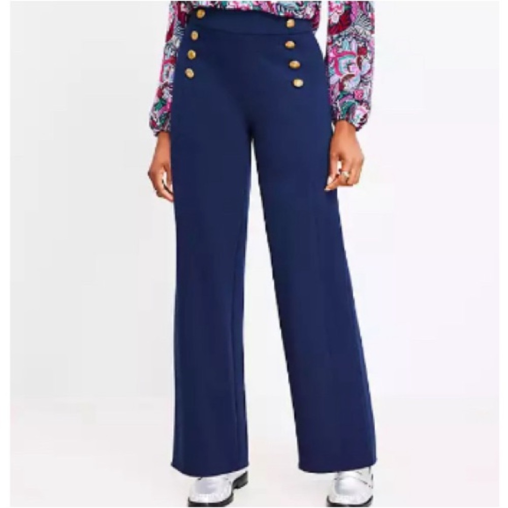 LOFT Curvy Mariner Wide Leg Pants in Twill Size 2 NWT Deep Space Blue
